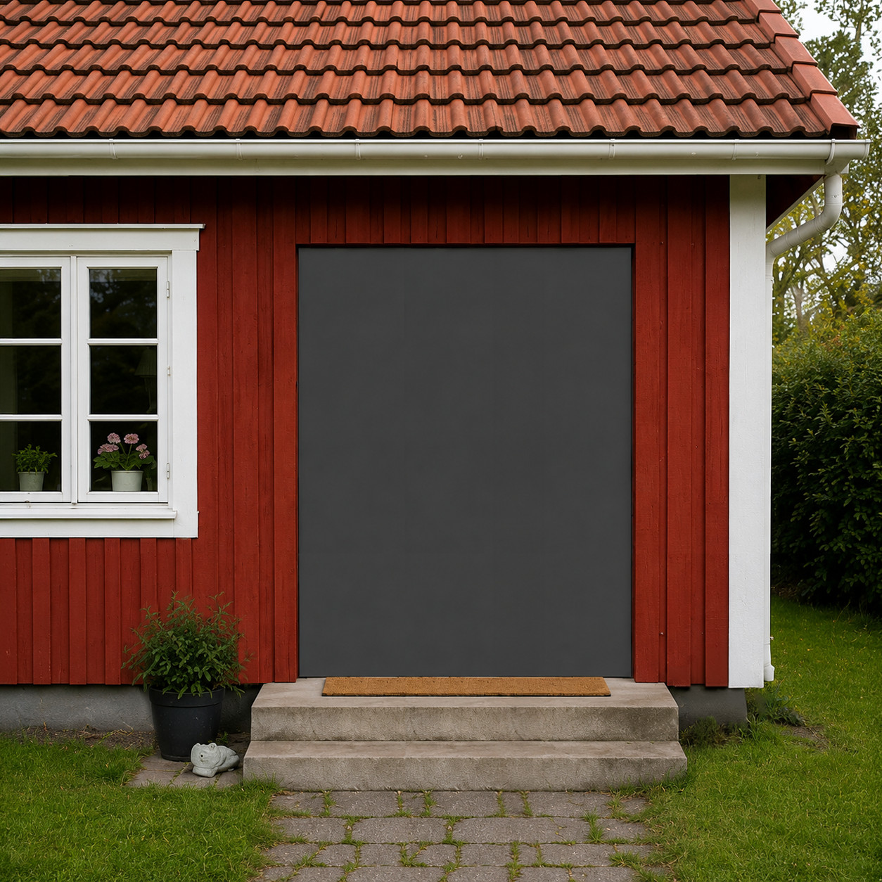 Röd fasad, pardörr